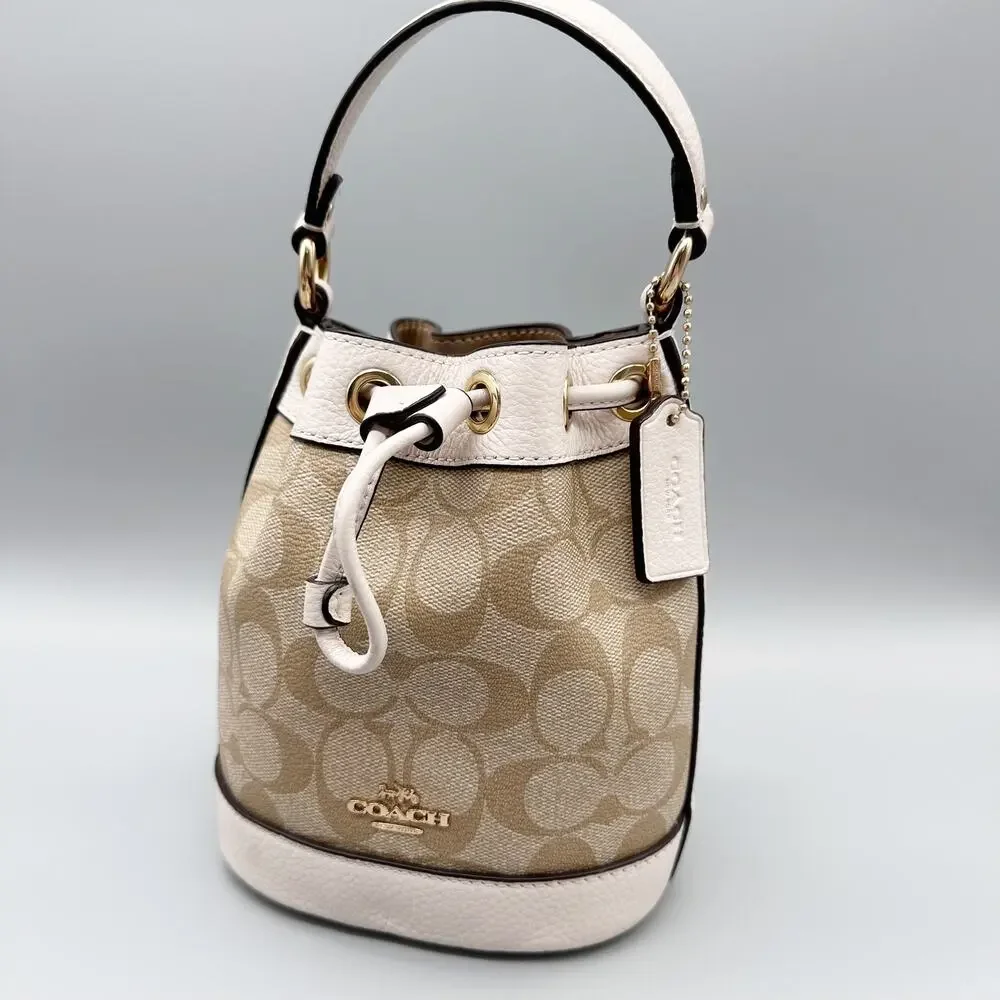 Coach Dempsey Mini Bucket Bag Crossbody Purse Signature Canvas Light Khaki Chalk - Picture 4 of 16